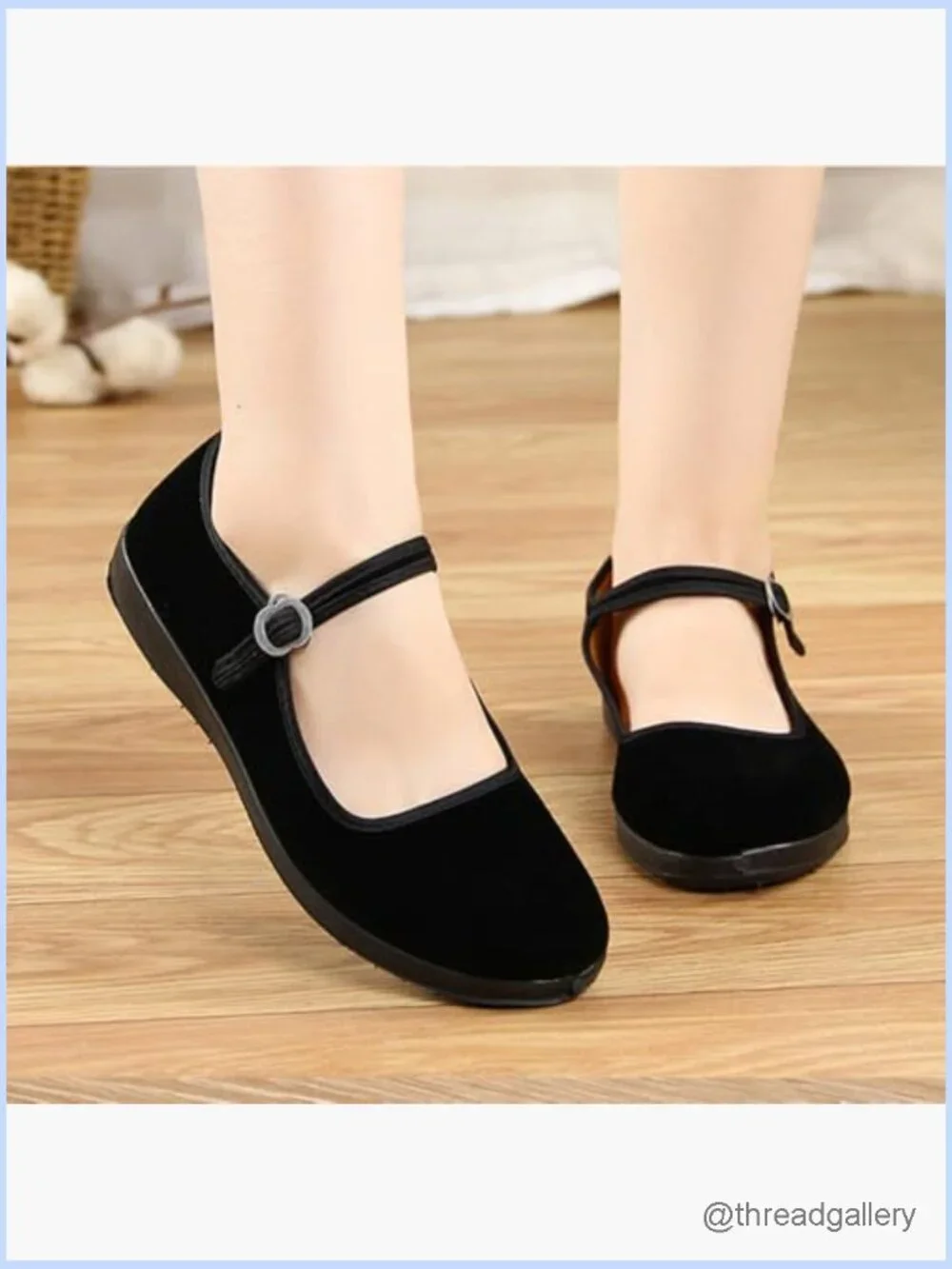 Women Ballet Flats Adjustable Strap Soft Velvet Shoes